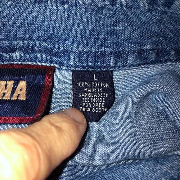 VTG Lasha Large Denim Flower Painted Floral Long Sleeve Button Up Shirt Top Sz L - Picture 10 of 10